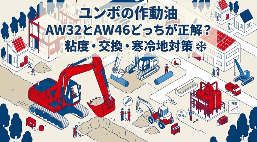 ユンボの作動油、AW32とAW46どっちが正解？粘度・交換・寒冷地対策